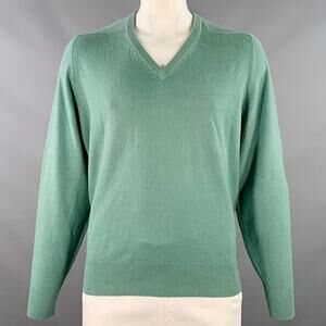 I.MAGNIN Size XL Green Sage Cashmere V-Neck Pullover